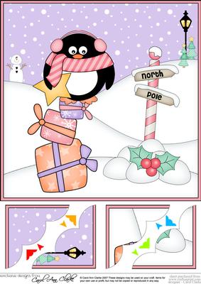 8 x 8 Christmas Pip Penguins Star Scalloped Corner Topper