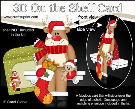 3D on the Shelf Card Kit - Christmas Rudolph's Stocking