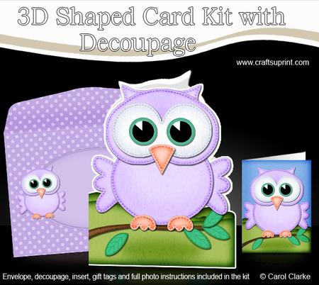 3D Little Hoot the Owl Shaped Card Decoupage & Envelope