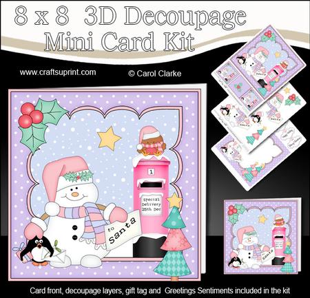 8x8 Christmas Snowman Oli's Letter Mini Kit 3D Decoupage