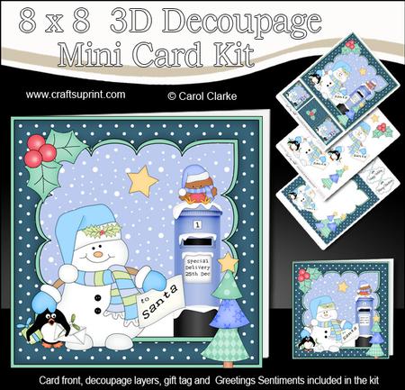 8x8 Christmas Snowman Oli's Letter Mini Kit 3D Decoupage