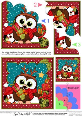Christmas Little Hoot Owl's Presents Shell Edged Stacker