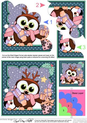 Christmas Little Hoot Owl's Presents Shell Edged Stacker