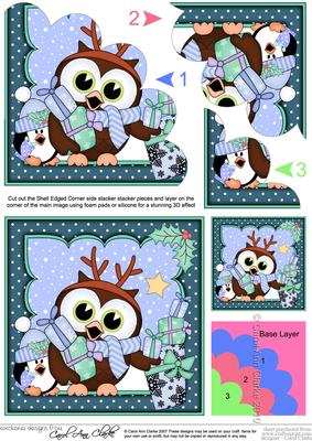 Christmas Little Hoot Owl's Presents Shell Edged Stacker
