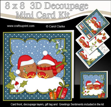 8x8 Xmas Bobbin Robin Love Mini Kit 3D Decoupage