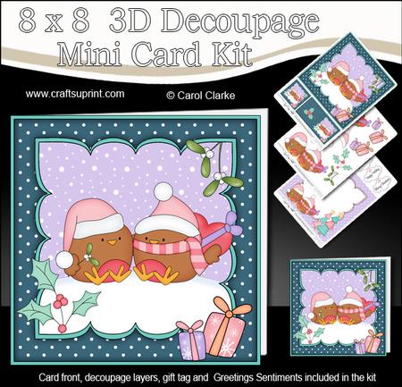8x8 Xmas Bobbin Robin Love Mini Kit 3D Decoupage