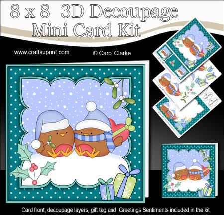 8x8 Xmas Bobbin Robin Love Mini Kit 3D Decoupage