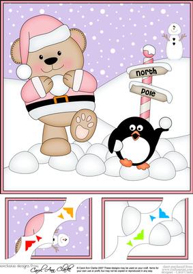 8 x 8 Christmas Livvy Bear Snowball Scalloped Corner Topper