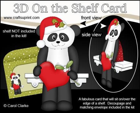 3D on the Shelf Card Kit - Little Christmas Panda Heart