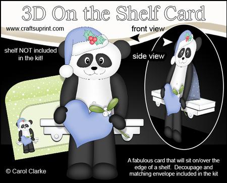 3D on the Shelf Card Kit - Little Christmas Panda Heart