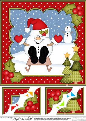 8 x 8 Christmas Sledging Snowball Sam Scalloped Corner Toppe