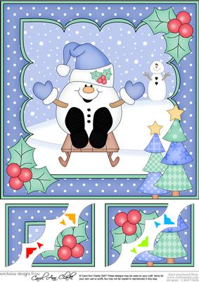 8 x 8 Christmas Sledging Snowball Sam Scalloped Corner Toppe
