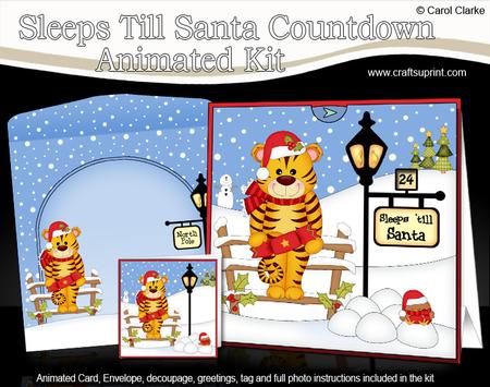 3D Xmas Tinker Tiger Sleeps Till Santa Countdown Card