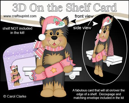 3D on the Shelf Card Kit - Little Christmas Yorkie Dog