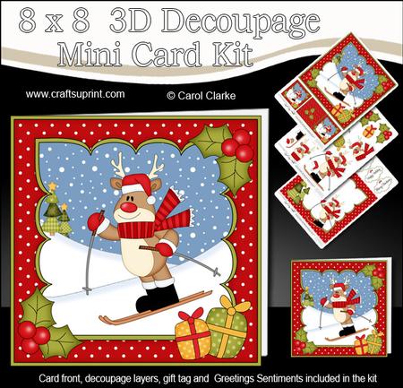 8x8 Christmas Skiing Rudolph Mini Kit 3D Decoupage