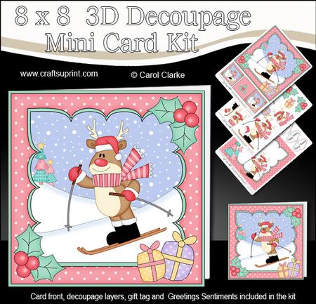 8x8 Christmas Skiing Rudolph Mini Kit 3D Decoupage