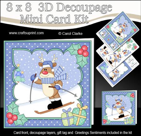 8x8 Christmas Skiing Rudolph Mini Kit 3D Decoupage
