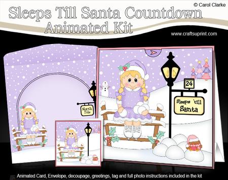 3D Xmas Little Ice Skater Sleeps Till Santa Countdown Card