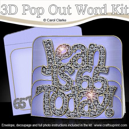 3D 65th Birthday Jean with Bling Pop Out Word Card