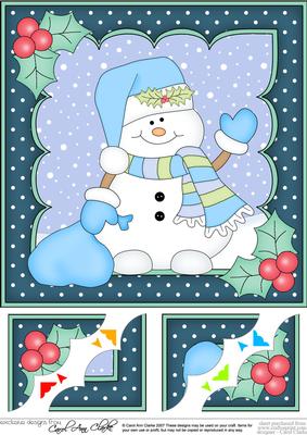 8 x 8 Christmas Snowman Oli's Santa Sack Scalloped Topper