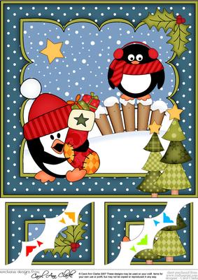 8x8 Xmas Pip Penguin's Stocking Scalloped Corner Topper