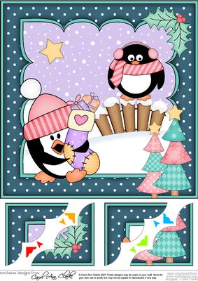 8x8 Xmas Pip Penguin's Stocking Scalloped Corner Topper