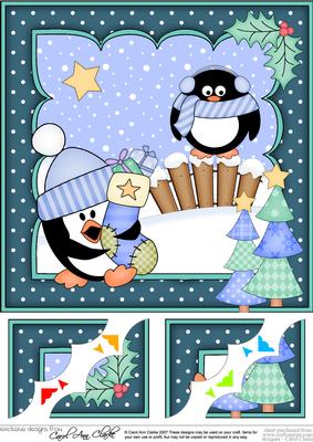 8x8 Xmas Pip Penguin's Stocking Scalloped Corner Topper