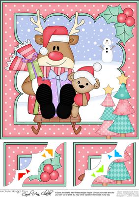 8 x 8 Christmas Sledging Rudolph Scalloped Corner Topper