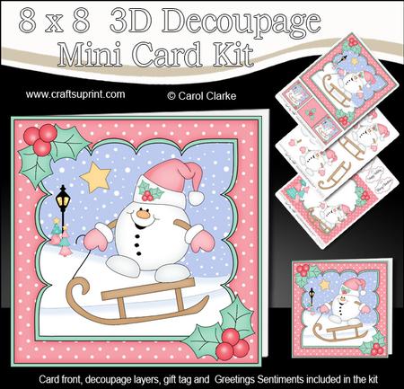8x8 Christmas Sledging Snowball Sam Mini Kit 3D Decoupage