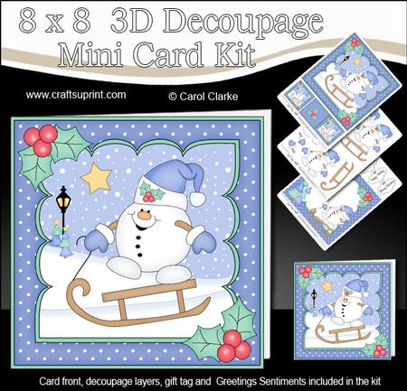 8x8 Christmas Sledging Snowball Sam Mini Kit 3D Decoupage