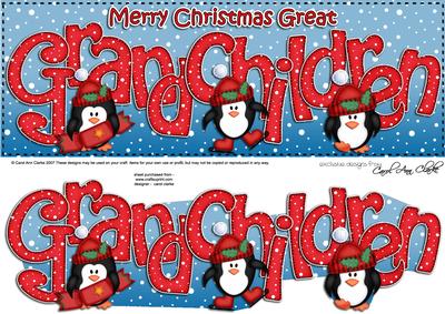 Large Dl Christmas Great Grandchildren Penguins 3D Decoupage