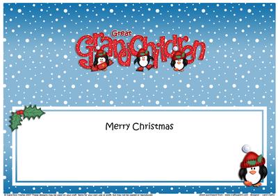 Large Dl Christmas Great Grandchildren Penguins Insert