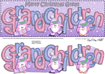 Large Dl Christmas Great Grandchildren Penguins 3D Decoupage