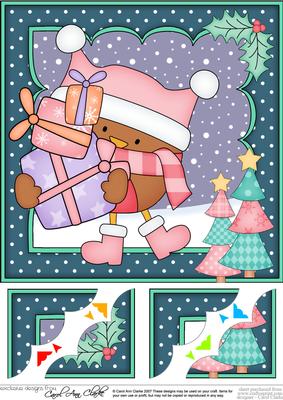 8 x 8 Christmas Bobbin Robin's Presents Scalloped Corner
