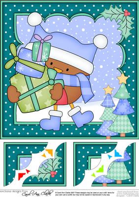 8 x 8 Christmas Bobbin Robin's Presents Scalloped Corner