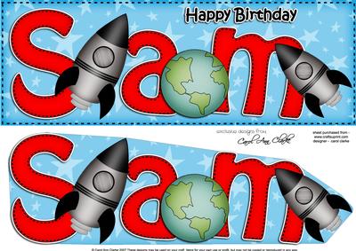 Large Dl Birthday Sam Rockets Card & 3D Decoupage