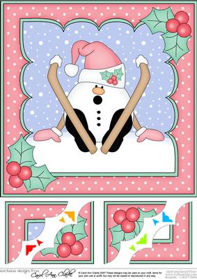 8 x 8 Christmas Oops Skiing Snowball Sam Scalloped Corner To