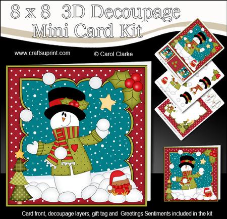 8x8 Christmas Snowman Rio's Snowballs Mini Kit 3D Decoupage
