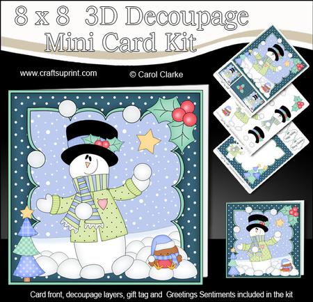 8x8 Christmas Snowman Rio's Snowballs Mini Kit 3D Decoupage