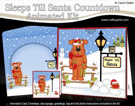 3D Little Christmas Rusty Dog Till Santa Countdown Card