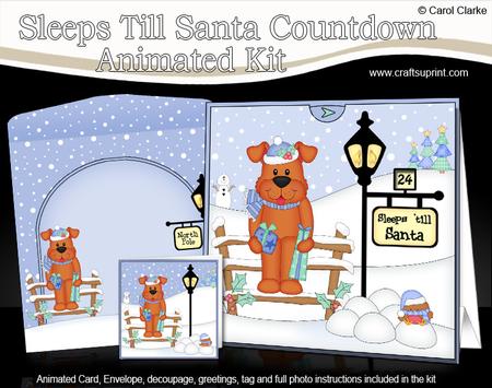 3D Little Christmas Rusty Dog Till Santa Countdown Card