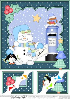 8 x 8 Christmas Snowman Oli's Santa Letter Scalloped Topper