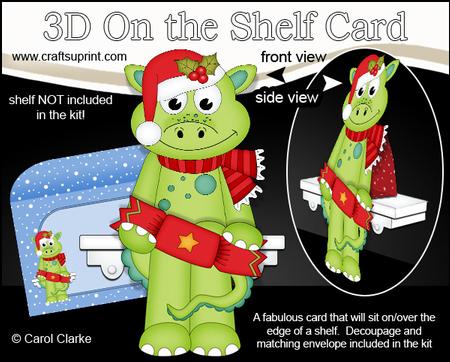 3D on the Shelf Card Kit - Little Christmas Denis Dinosaur