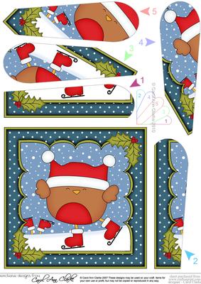 Christmas Skating Bobbin Robin Fan Pyramage Topper