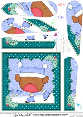 Christmas Skating Bobbin Robin Fan Pyramage Topper