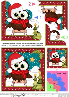 Christmas Sledging Little Hoot Owl Shell Edged Stacker