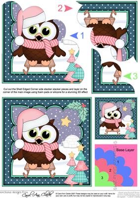 Christmas Sledging Little Hoot Owl Shell Edged Stacker