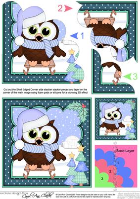 Christmas Sledging Little Hoot Owl Shell Edged Stacker