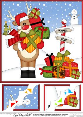 8 x 8 Christmas Rudolph's Presents Scalloped Corner Topper