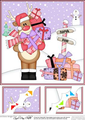 8 x 8 Christmas Rudolph's Presents Scalloped Corner Topper